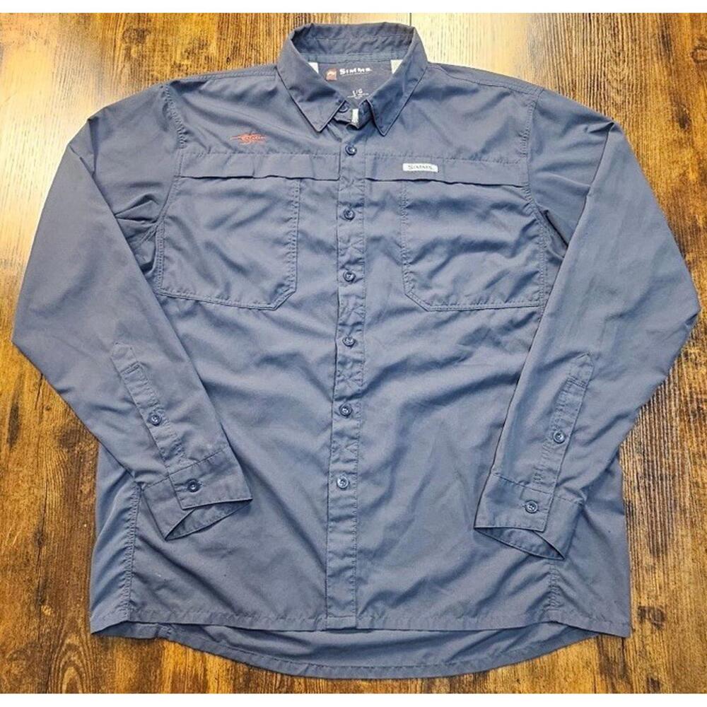 Simms Fishing Shirt Men's Large Gray Long Sleeve Quick Dry  Camp‎ Hike Trail